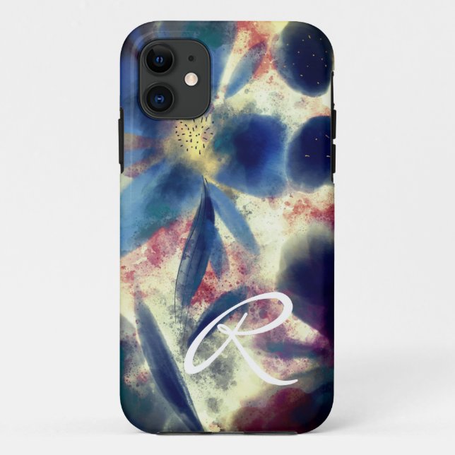 Coques Case-Mate iPhone Peinture florale et aquarelle à monogramme pétilla (Dos)