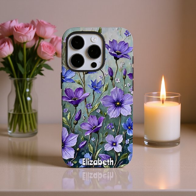 Coques Case-Mate iPhone Peinture florale texturée en blues (Créateur téléchargé)