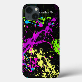 Etui iPhone 13 Peinture fraîche Retro Neon Splatter sur noir