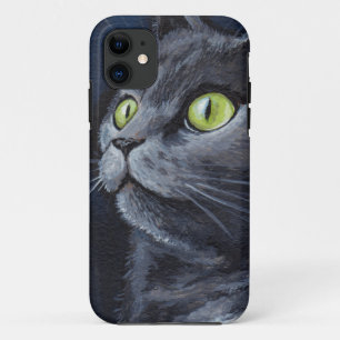 Case-Mate iPhone Case Peinture grise aux yeux verts de chat