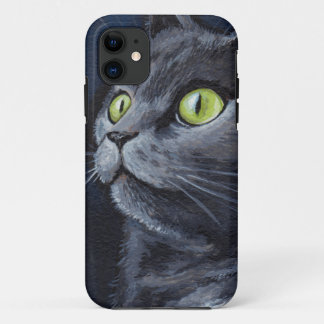 Case-Mate iPhone Case Peinture grise aux yeux verts de chat