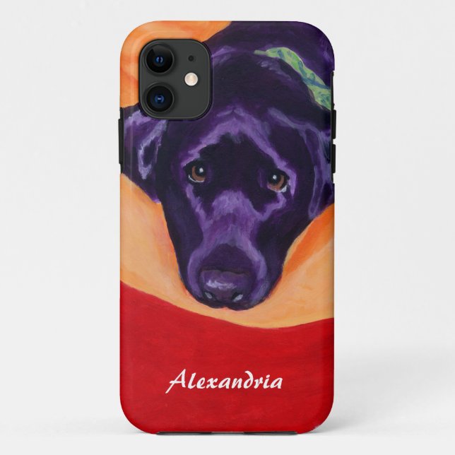 Coques Case-Mate iPhone Peinture noire personnalisée de Labrador (Dos)