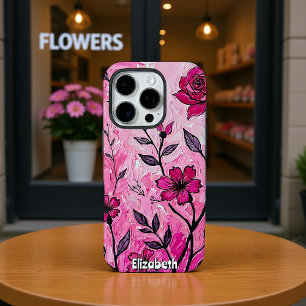 Coque iPhone 16 Pro Peinture roses et fleurs roses