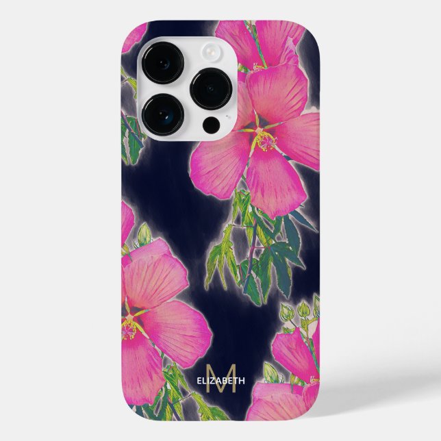 Coques Case-Mate iPhone Peinture tropicale bleu rose Hibiscus (Verso)