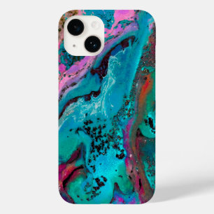 Coque Case-Mate iPhone Peinture turquoise en noir rose Abstrait