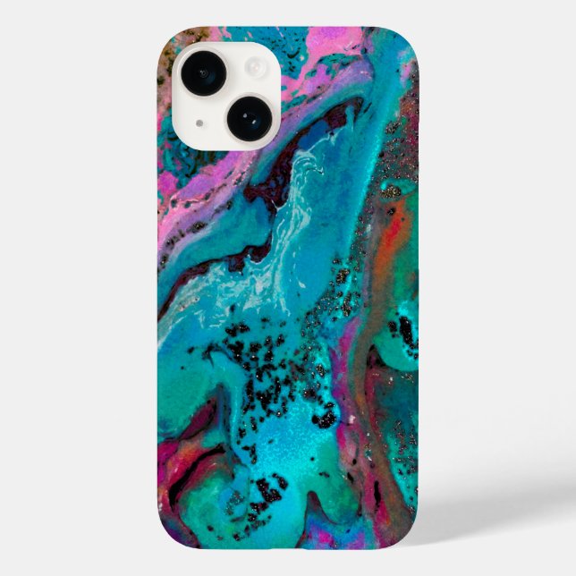 Coques Case-Mate iPhone Peinture turquoise en noir rose Abstrait (Verso)