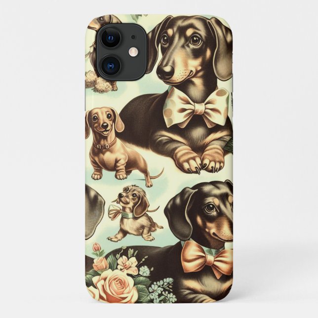 Coques Case-Mate iPhone Peinture vintage Dachshund transparente (Dos)