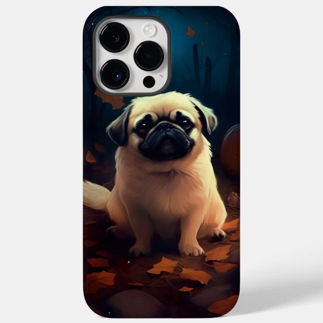 Coques Case-Mate iPhone Pékinois d'Halloween avec citrouilles effrayantes (Verso)