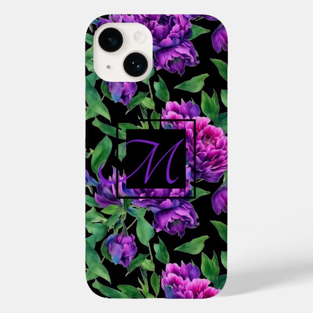 Coques Case-Mate iPhone Peonées d'aquarelle romantique violet magenta rose (Verso)
