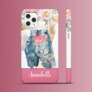 Coque iPhone 16 Pro Max Peonies roses et charme Denim
