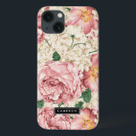 iPhone 13 Case Peonies vintages et Hydrangeas Motif<br><div class="desc">Élégant mini-coque iPad avec illustrations vintages de roses roses rousses et pivoines avec hydrangée d'ivoire. Ce design est disponible dans les produits de variété. Cliquez ci-dessous pour d'autres designs.</div>