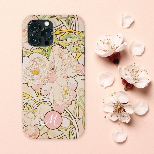 Coques Case-Mate iPhone Peony rose Alphonse Mucha Monogramme (Créateur téléchargé)