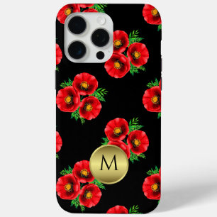 Coque Case-Mate iPhone Pépites de fleurs noires et rouges monogrammes