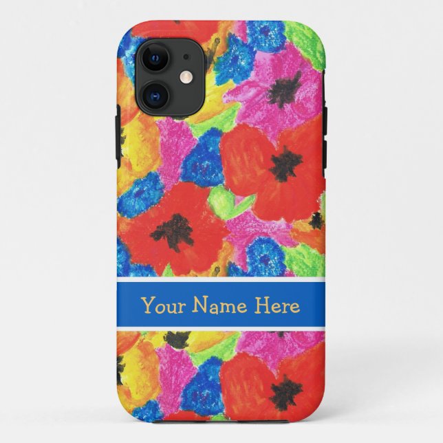 Coques Case-Mate iPhone Pépites rouges et fleurs bleues (Dos)