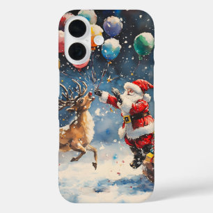 Coque Pour iPhone 16 Père Noël aquarelle festive Renne Ballon coloré