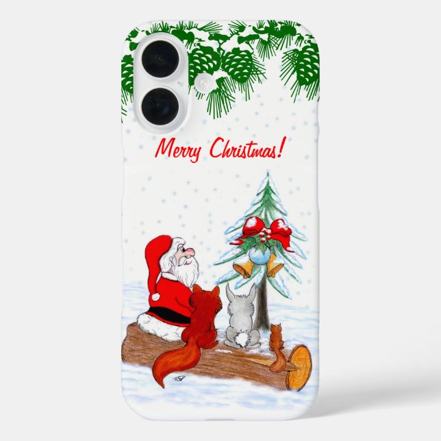 Coques Case-Mate iPhone Père Noël avec Renard de lapin et écureuil (Verso)