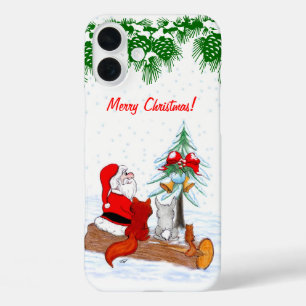 Coque Pour iPhone 16 Plus Père Noël avec Renard de lapin et écureuil