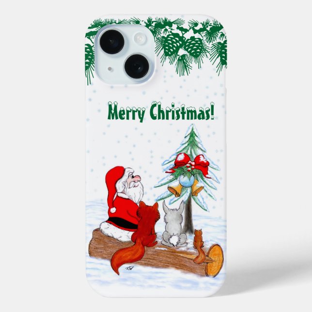 Coques Case-Mate iPhone Père Noël avec Renard de lapin et écureuil (Verso)