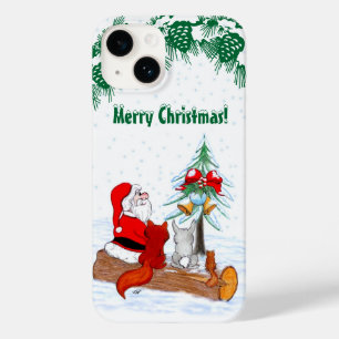 Coque Pour iPhone 14 Père Noël avec Renard de lapin et écureuil