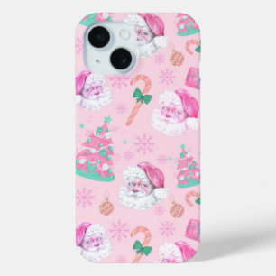 Coque Case-Mate iPhone Père Noël de Noël rose et arbre à motifs sans cout