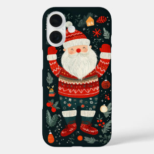 Coque Pour iPhone 16 Père Noël joyeux Éléments festifs d'hiver