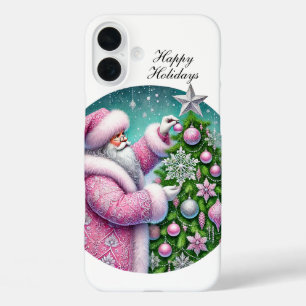 Coque Pour iPhone 16 Plus Père Noël rose Noël festif personnalisable