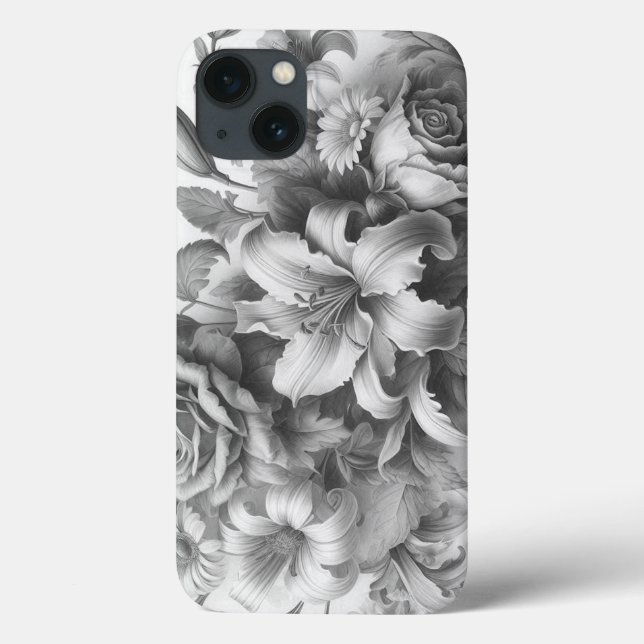 Coques Case-Mate iPhone Perfection florale noire et blanche (Verso)