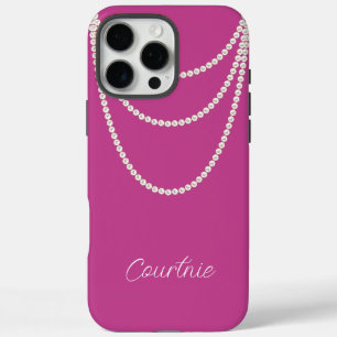 Coque iPhone 16 Pro Max Perles Blanches Glam Pink