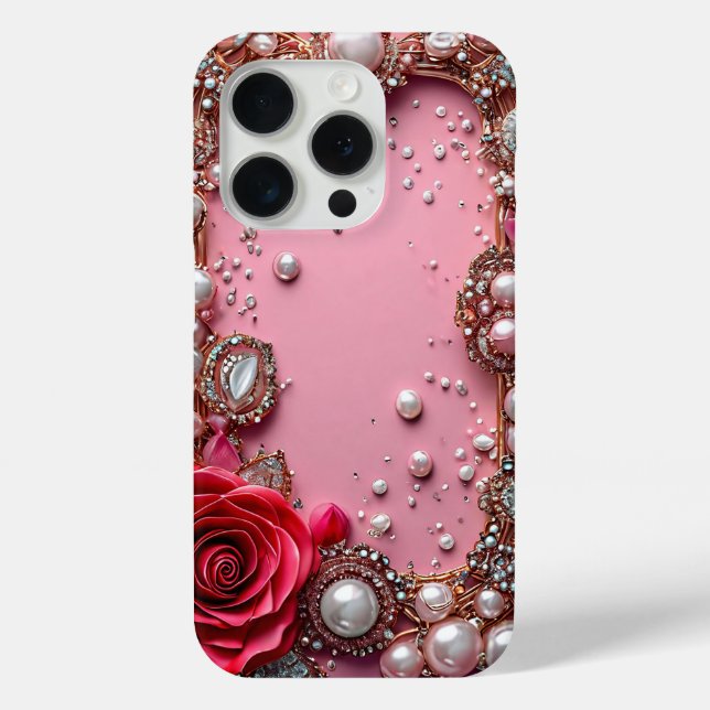 Coques Case-Mate iPhone Perles et une rose rouge détaillée (Verso)