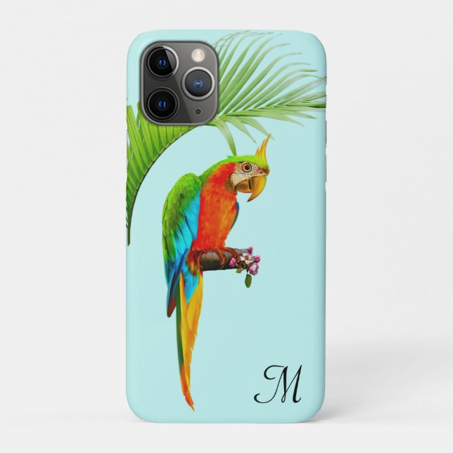 Coques Case-Mate iPhone Perroquet arc-en-ciel tropical et monogramme (Dos)
