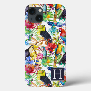 iPhone 13 Case Perroquets aquarelles colorés Ajouter votre init