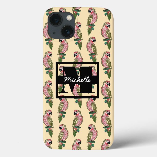 Coques Case-Mate iPhone Perroquets de style Zentangle | Monogramme (Verso)