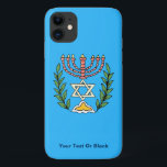 Case-Mate iPhone Case Persian Magen David Menorah<br><div class="desc">Cette image a été adaptée à partir d'un carrelage juif perse antique et présente une menorah avec un Magen David (Étoile de David) encadré de branches d'olivier. Les imperfections de l'image originale peinte à la main ont été conservées. Ajoutez votre propre texte.</div>