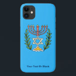 Case-Mate iPhone Case Persian Magen David Menorah<br><div class="desc">Cette image a été adaptée à partir d'un carrelage juif perse antique et présente une menorah avec un Magen David (Étoile de David) encadré de branches d'olivier. Les imperfections de l'image originale peinte à la main ont été conservées. Ajoutez votre propre texte.</div>