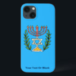 Case-Mate iPhone Case Persian Magen David Menorah<br><div class="desc">Cette image a été adaptée à partir d'un carrelage juif perse antique et présente une menorah avec un Magen David (Étoile de David) encadré de branches d'olivier.  Les imperfections de l'image originale peinte à la main ont été conservées. Ajoutez votre propre texte.</div>