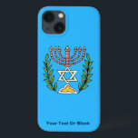 Case-Mate iPhone Case Persian Magen David Menorah<br><div class="desc">Cette image a été adaptée à partir d'un carrelage juif perse antique et présente une menorah avec un Magen David (Étoile de David) encadré de branches d'olivier.  Les imperfections de l'image originale peinte à la main ont été conservées. Ajoutez votre propre texte.</div>