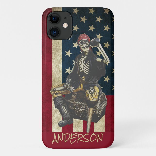 Coques Case-Mate iPhone Personalisé American Skeleton Pirate (Dos)