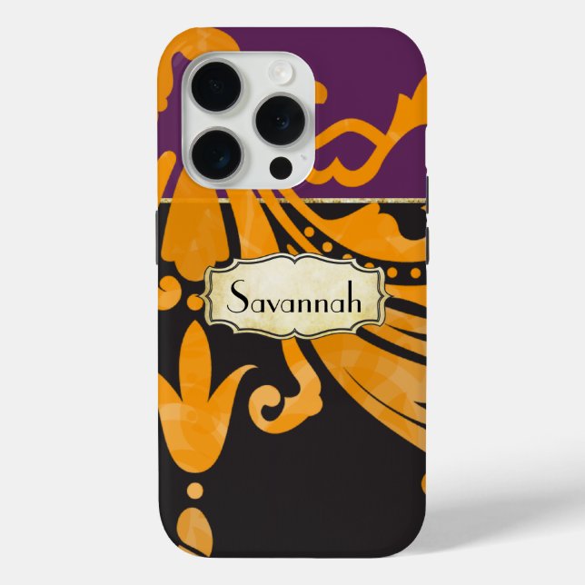Coques Case-Mate iPhone Personalisé Damask Purple Yellow Gold Floral (Verso)