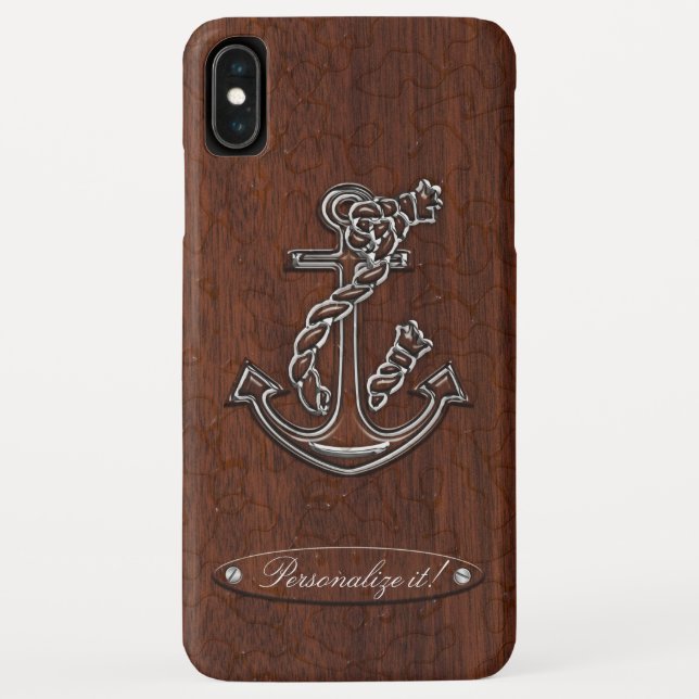 Coques Case-Mate iPhone Personalize it! Wet Nautical Mahogany Anchor Steel (Dos)