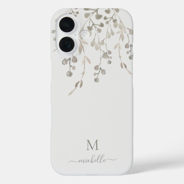 Coques Case-Mate iPhone Personalized Botanical Watercolor Monogram Gray (Verso)