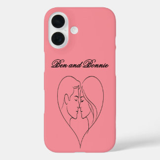Coque Pour iPhone 16 Personalized Couple's Heart Silhouette iPhone Case