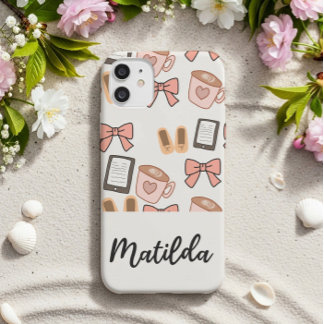 Coque Case-Mate iPhone Personalized cozy Girly Bows & Coffee Pattern