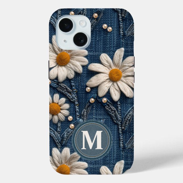 Coques Case-Mate iPhone Personalized Denim Daisy Initial Phone Case (Verso)