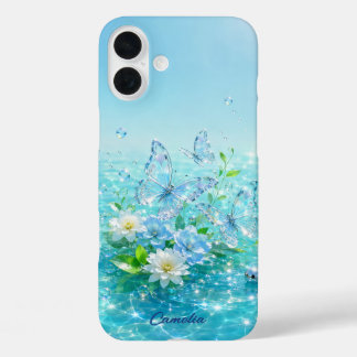 Coque Pour iPhone 16 Plus Personalized Frutiger Aero Floral Name iPhone Case