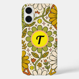Coque Pour iPhone 16 Personalized Groovy Floral Tennis Monogram