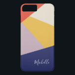 Coque iPhone 7 Plus Personalized Modern Geometric Triangles<br><div class="desc">Here's a bright version of the popular asymmetrical triangle pattern using this year's trending colors in shades of coral, ochre, tan, mauve, and navy blue. The design has been created so that it be personalized with your name using a script typographiy font you're going to love. This design created by...</div>