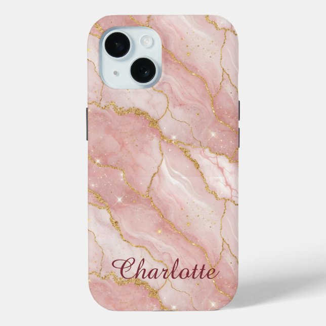 Coques Case-Mate iPhone Personalized Modern Rose Quartz Marble Gold (Verso)