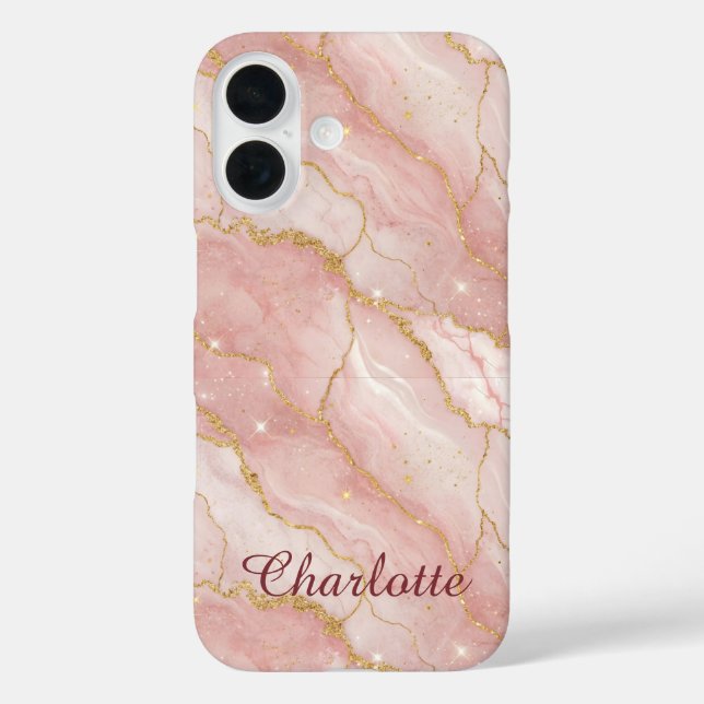 Coques Case-Mate iPhone Personalized Modern Rose Quartz Marble Gold (Verso)