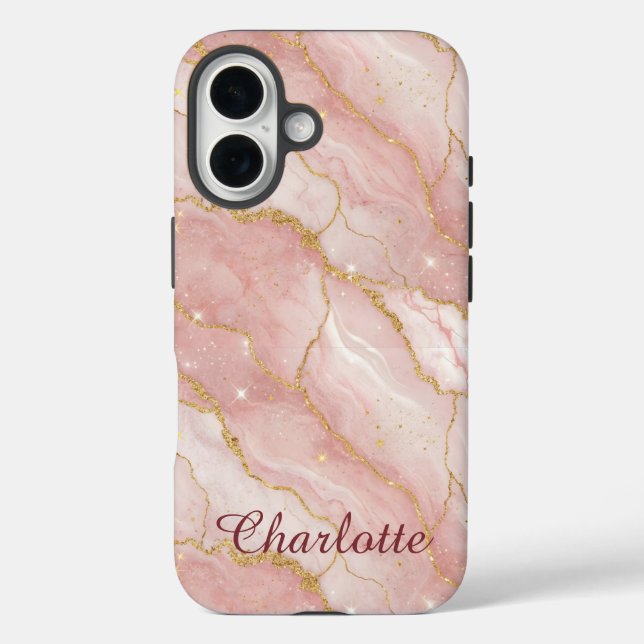 Coques Case-Mate iPhone Personalized Modern Rose Quartz Marble Gold (Verso)