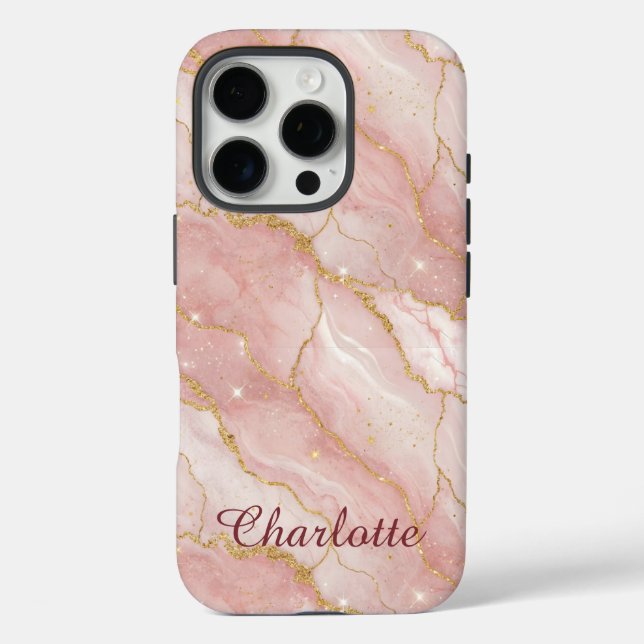 Coques Case-Mate iPhone Personalized Modern Rose Quartz Marble Gold (Verso)